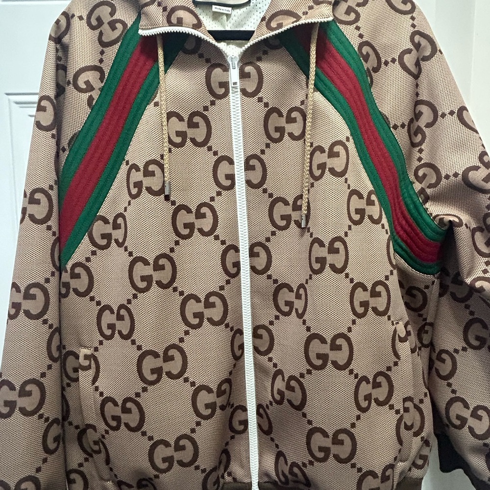 Gucci Beige and Brown GG Logo Jacket Size L/40 (Unisex) - Picture 2 of 11